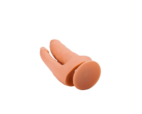 Двойной фаллоимитатор на присоске из геля - 16,5 см.