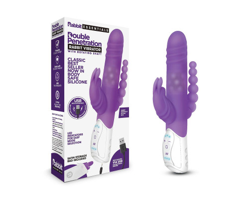 Фиолетовый вибратор-кролик с анальным стимулятором - 26 см.