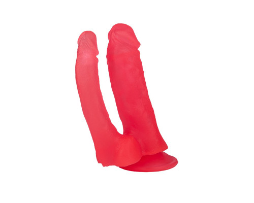 Двойной розовый фаллоимитатор на присоске - 15 см.
