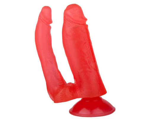 Малиновый гелевый анально-вагинальный фаллоимитатор на присоске - 14 см.