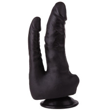 Двойной фаллоимитатор чёрного цвета на присоске - 17 см.