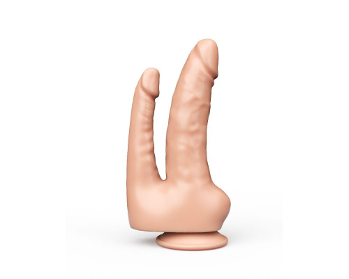 Двойной фаллоимитатор на присоске из геля - 16,5 см.