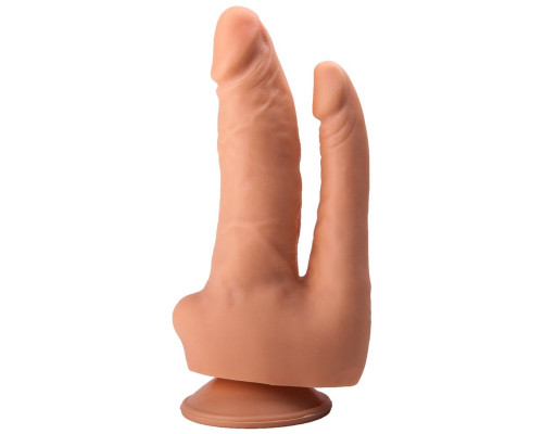 Двойной фаллоимитатор на присоске из геля - 16,5 см.