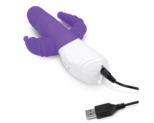 Фиолетовый вибратор-кролик с анальным стимулятором - 26 см.