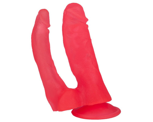 Двойной розовый фаллоимитатор на присоске - 15 см.