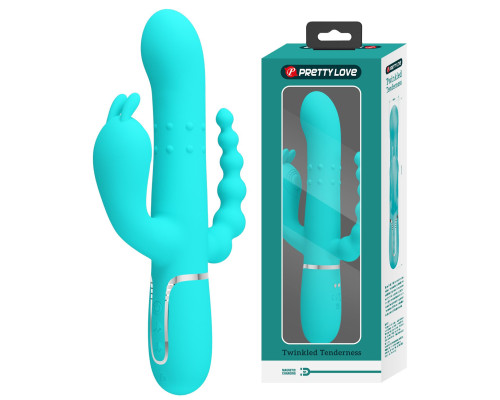 Аквамариновый вибратор для тройной стимуляции Cammy - 22,2 см.