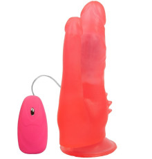 Розовый анально-вагинальный вибромассажёр с проводным пультом - 17 см.