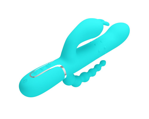 Аквамариновый вибратор для тройной стимуляции Cammy - 22,2 см.