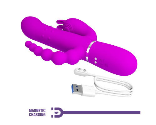 Лиловый вибратор для тройной стимуляции Cammy - 22,2 см.