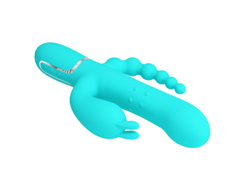 Аквамариновый вибратор для тройной стимуляции Cammy - 22,2 см.