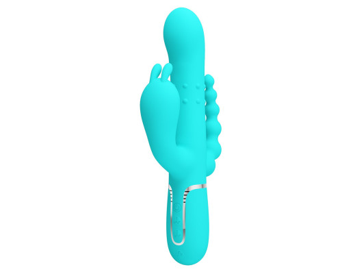 Аквамариновый вибратор для тройной стимуляции Cammy - 22,2 см.