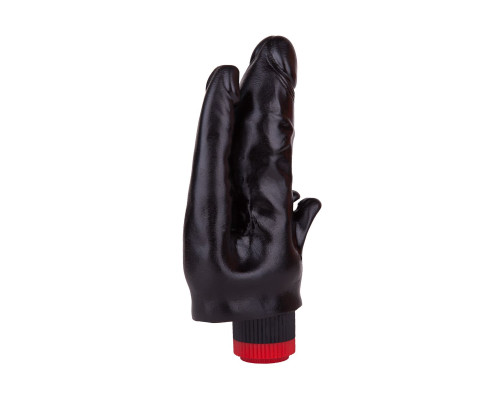 Чёрный вибромассажёр с двумя стволами и лепестками - 17 см.