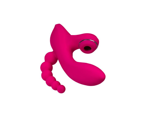 Ярко-розовый вибростимулятор 3-в-1 Tripling - 21 см.