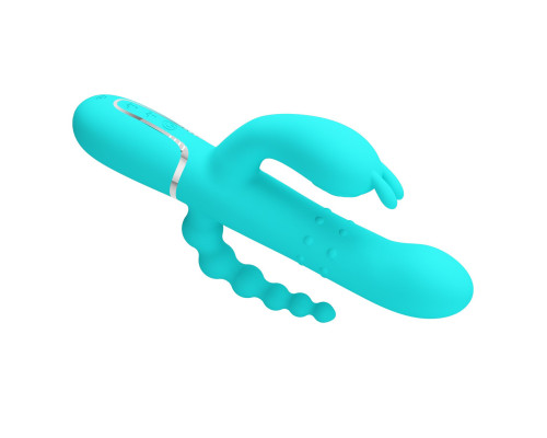 Аквамариновый вибратор для тройной стимуляции Cammy - 22,2 см.