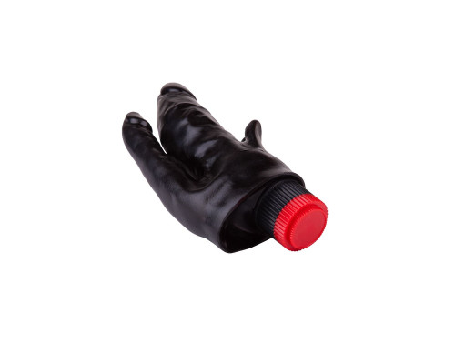 Чёрный вибромассажёр с двумя стволами и лепестками - 17 см.