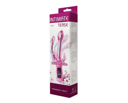 Розовый вибратор с анальным и клиторальным отростками Intimate Tease - 22 см.