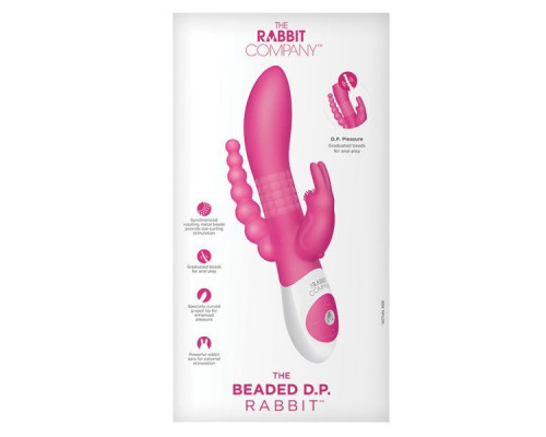 Розовый вибратор-кролик с анальным отростком The Beaded D.P.Rabbit
