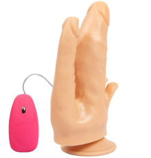 Телесный анально-вагинальный вибратор с проводным пультом - 17 см.