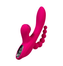 Ярко-розовый вибростимулятор 3-в-1 Tripling - 21 см.