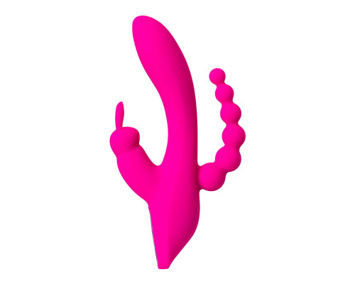 Ярко-розовый тройной вибростимулятор SPANKY - 21 см.