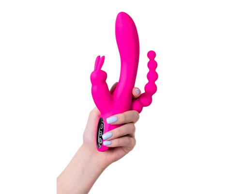 Ярко-розовый тройной вибростимулятор SPANKY - 21 см.