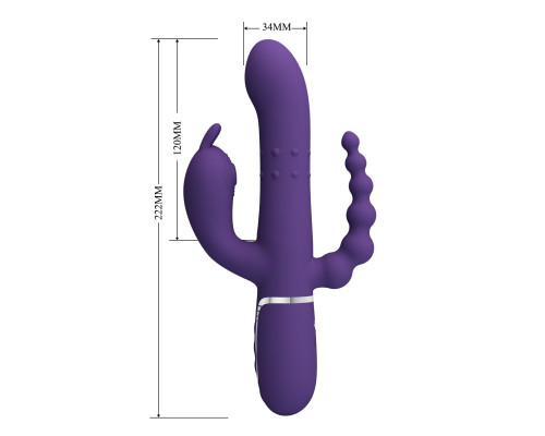 Фиолетовый вибратор для тройной стимуляции Cammy - 22,2 см.