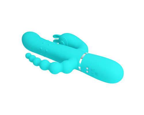 Аквамариновый вибратор для тройной стимуляции Cammy - 22,2 см.