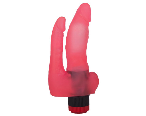 Двойной вибромассажер из розового геля - 17 см.