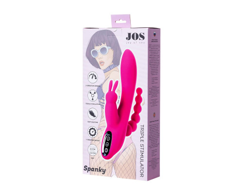 Ярко-розовый тройной вибростимулятор SPANKY - 21 см.