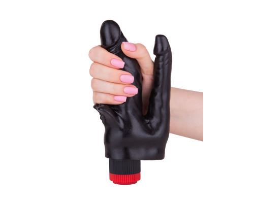 Чёрный вибромассажёр с двумя стволами и лепестками - 17 см.