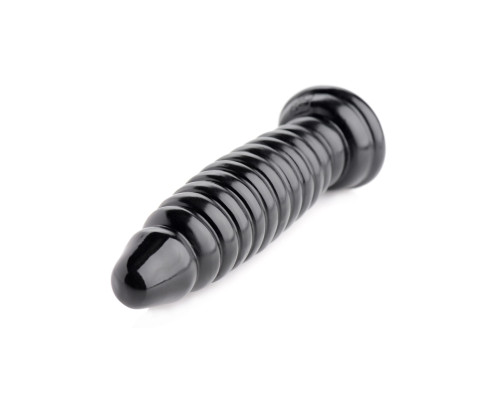 Черный ребристый анальный фаллоимитатор - 17,8 см.