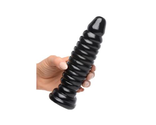 Черный ребристый анальный фаллоимитатор - 17,8 см.
