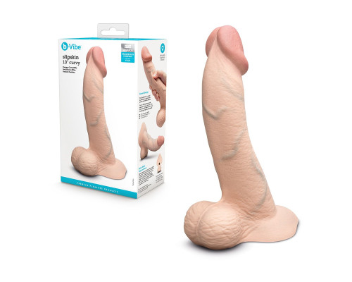 Телесный анальный фаллоимитатор Slipskin 10’’ Curved - 25 см.
