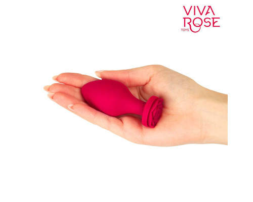 Малиновая анальная пробка с основанием-розой - 8,3 см.