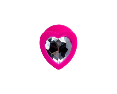 Розовая анальная втулка Diamond Heart с прозрачным кристаллом - 8 см.