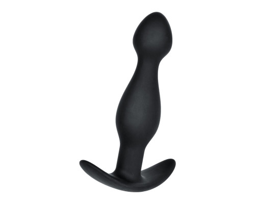Черная силиконовая анальная пробка с ограничителем - 11,5 см.