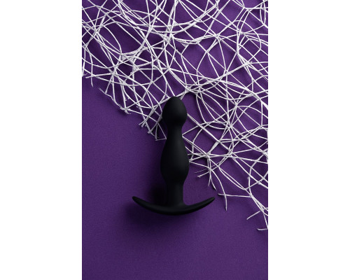 Черная силиконовая анальная пробка с ограничителем - 11,5 см.