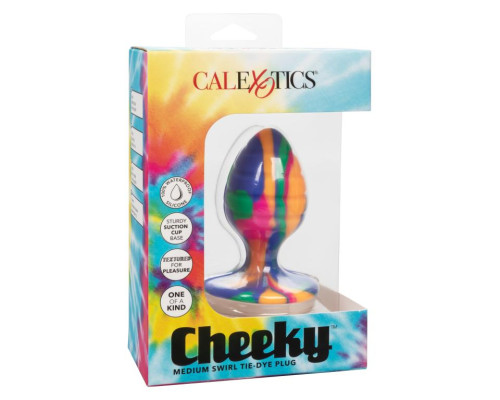 Яркая анальная пробка Cheeky Medium Swirl Tie-Dye Plug - 7,5 см.