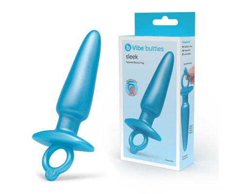 Голубая анальная пробка с кольцом Sleek Tapered Silicone Plug - 15 см.