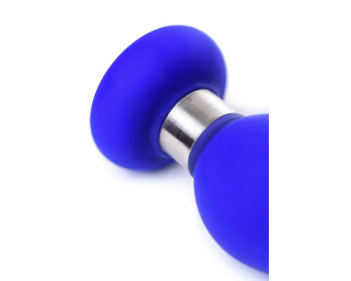 Синяя силиконовая анальная втулка с ограничителем - 10 см.