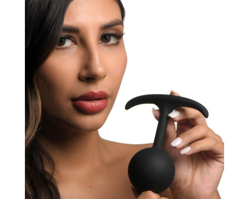 Черная анальная пробка с утяжелением Comfort Plugs Premium Silicone 4.7’’ Weighted Round Plug - 12 см.