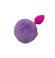 Маленькая розовая силиконовая пробка с пушистым фиолетовым хвостиком