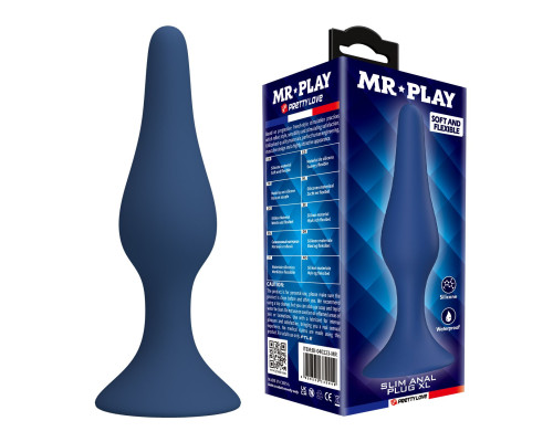 Синяя анальная пробка Slim Anal Plug XL - 15,4 см.