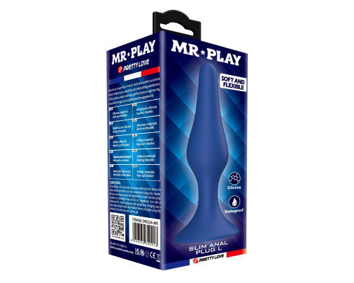 Синяя анальная пробка Slim Anal Plug L - 12,4 см.