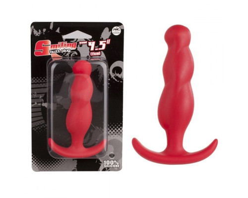 Красная анальная пробка с волнообразным рельефом - 13 см.