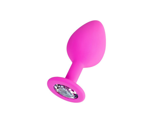 Розовая анальная втулка Brilliant с прозрачным кристаллом - 8 см.