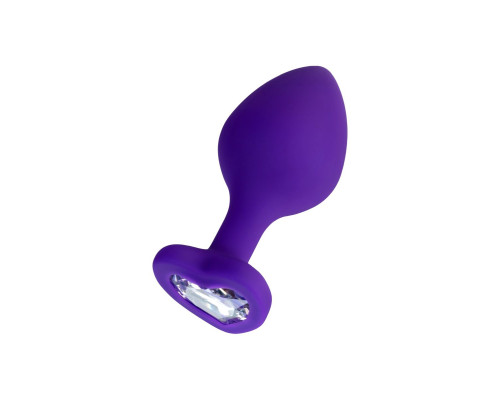 Фиолетовая анальная втулка Diamond Heart с прозрачным кристаллом - 8 см.