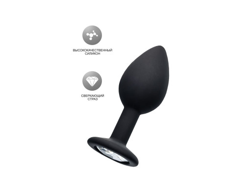 Черная анальная втулка с прозрачным стразом - 7,2 см.