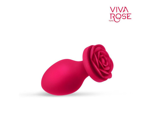 Малиновая анальная втулка с основанием-розой - 7 см.