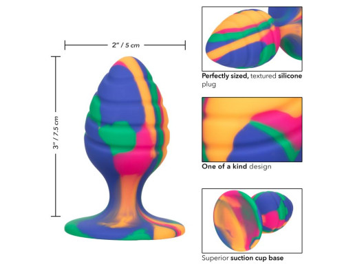 Яркая анальная пробка Cheeky Medium Swirl Tie-Dye Plug - 7,5 см.